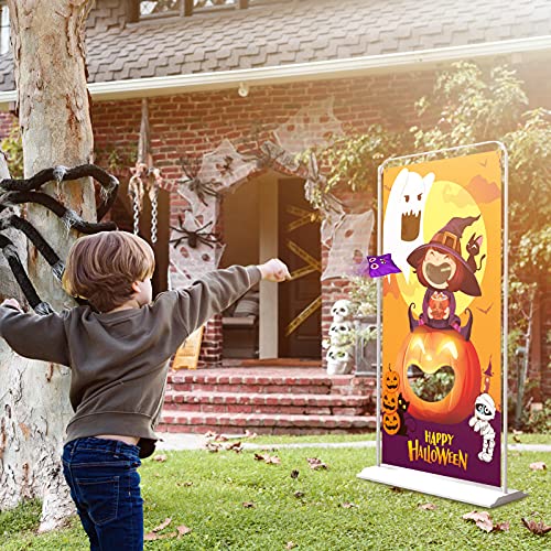 Halloween Party Game Set Halloween Bean Bag Toss Game with Pumpkin Ghost Witch Happy Halloween Banner and Cute Bean Bags Party Game for Halloween, Funny Family Halloween Game for Kids Indoor Outdoor