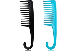 SMARINGROBOT 2PCS Premium Wide Tooth Shower Combs for Wet Curls & Wigs, Large Comb with Hook for Thick, Dry Hair