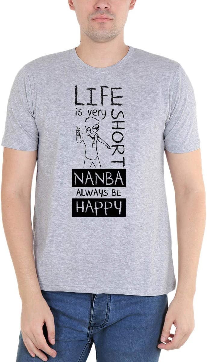 Crazy Punch Life is Very Short Nanba Always Be Happy Thalapathy Vijay Master Men's Grey Melange Half Sleeve Tamil Movie Song Round Neck T-Shirt
