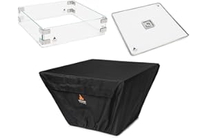 OUTLAND LIVING Outland Fire Table 3 Piece Square Accessory Set of Tempered Glass Lid Insert, Tempered Glass Wind Guard Fence, and UV & Water Resistant Durable Cover for 36-Inch Square Series 410 Propane Fire Tables