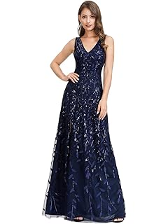 Ever-Pretty Lentejuela Cuello en V Vestido de Noche Abertura Largo para Mujer 00910