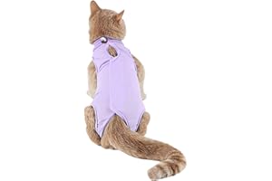 TORJOY Kitten Onesies,Cat Recovery Suit for Abdominal Wounds or Skin Diseases,After Surgery Wear Anti Licking Wounds,Breathable E-Collar Alternative for Cat Purple L