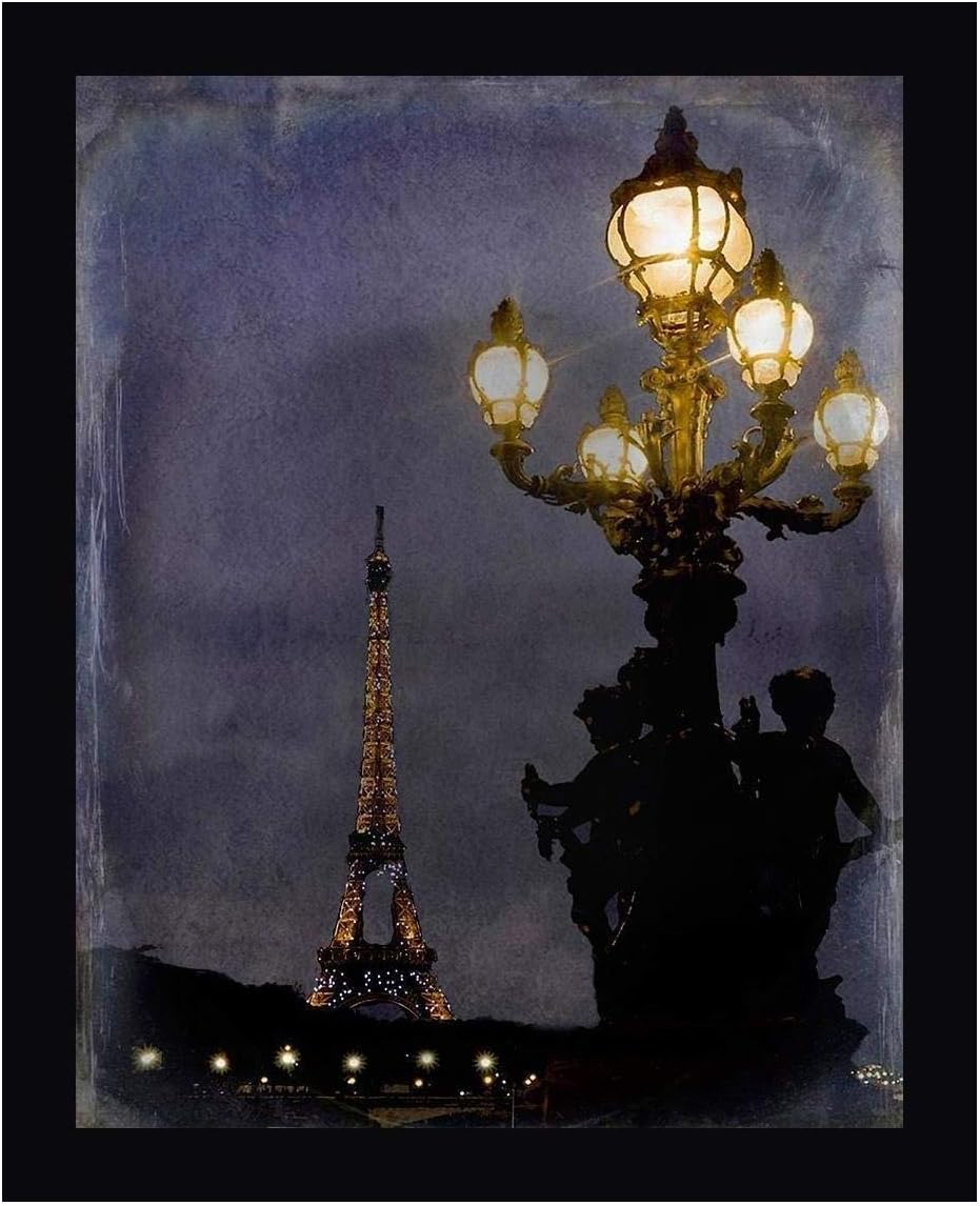 Eiffel at Night by Karen J. Williams 28" x 34" Black Framed Canvas Giclee Art Print - Ready to Hang