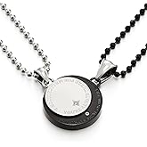 COOLSTEELANDBEYOND A Pair Couples Lovers Steel Moon and Sun Pendant Necklace with Cubic Zirconia for Man Woman Friends