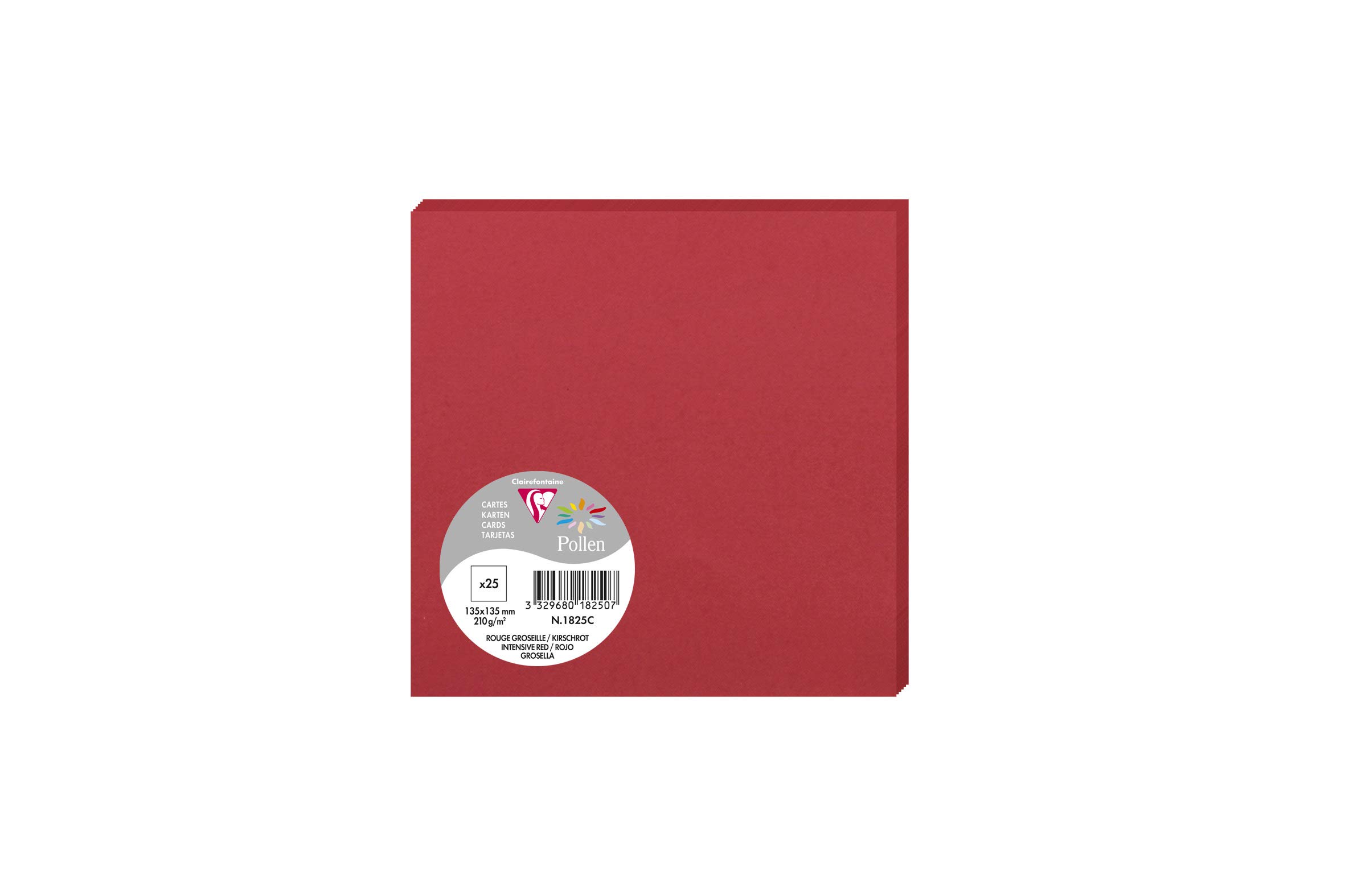 Clairefontaine 1825C Pack of 25 Plain Cards Square Format 13.5x13.5cm 210g Intensive Red Invitation Correspondence Cards Pollen Range Premium Smooth Paper