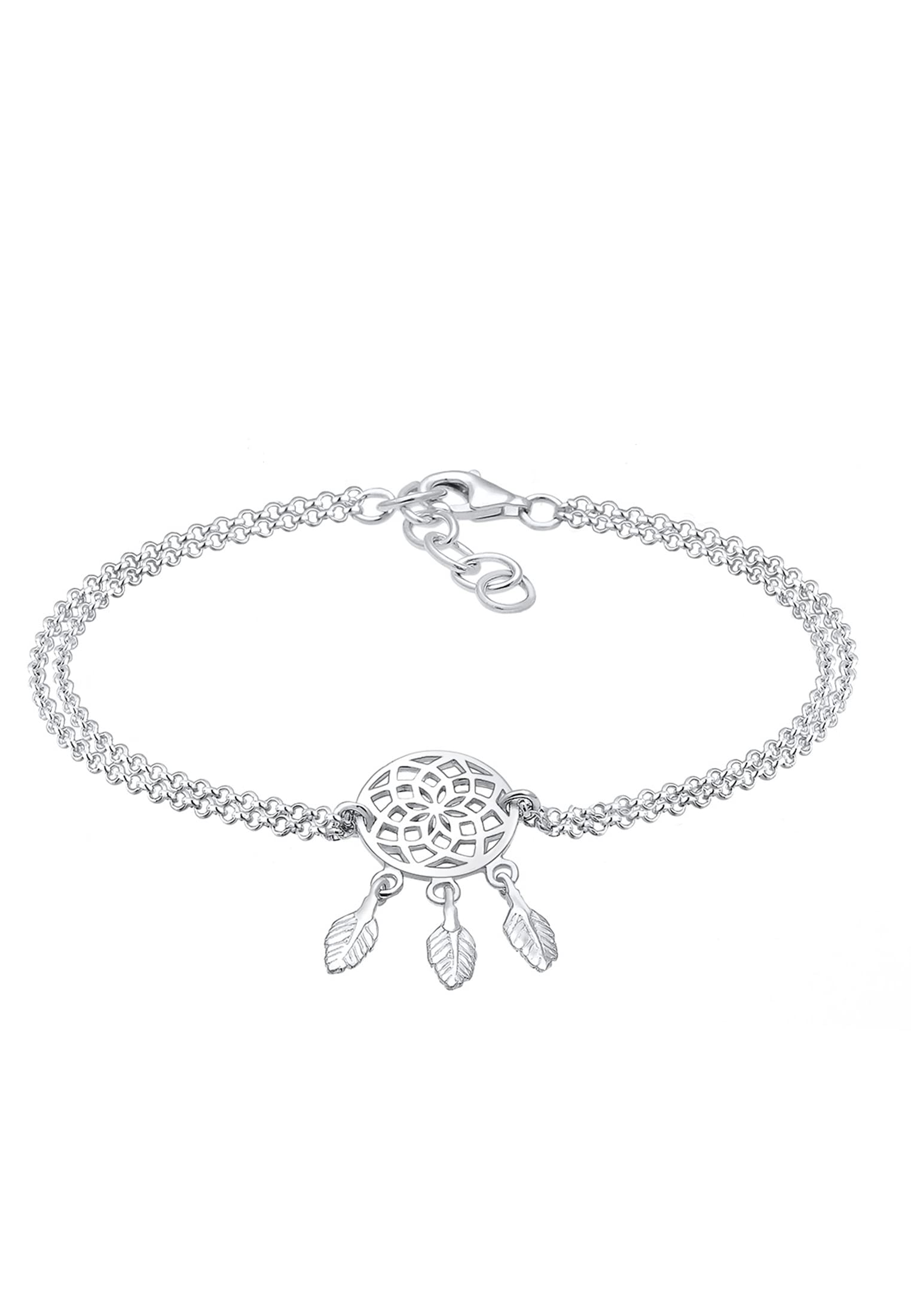 Elli Women's 925 Sterling Silver Boho Dream Catcher Feather Gypsy Hippie Festival Bracelet of Length 16 cm