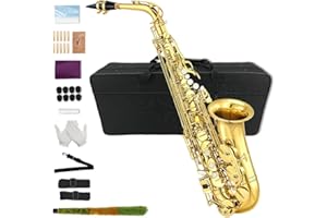 Yinfente Eb Alto Saxophone For Beginners Adult,Saxophone Student,E Flat Alto Sax Full Kit With Reeds,Pads Cushions,Hard Carrying Case,Cleaning Cloth & Rod,Mouthpiece,Gloves,Neck Strap Gold