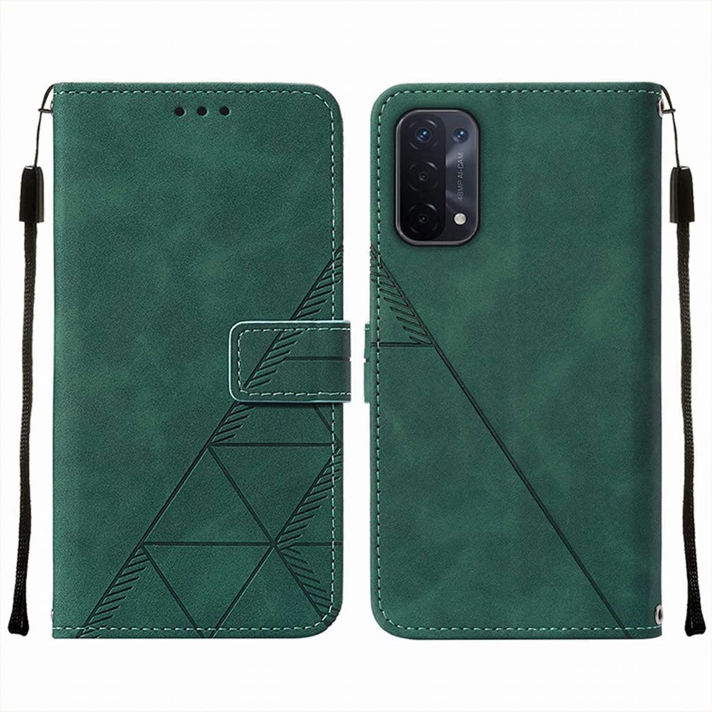 Klapber Phone Case for OPPO A74 5G Leather Wallet Case with Card Slot Holster & Kickstand Protective Bumper Soft TPU Silicone Shell Cover for OPPO A74 5G, Business Style Green