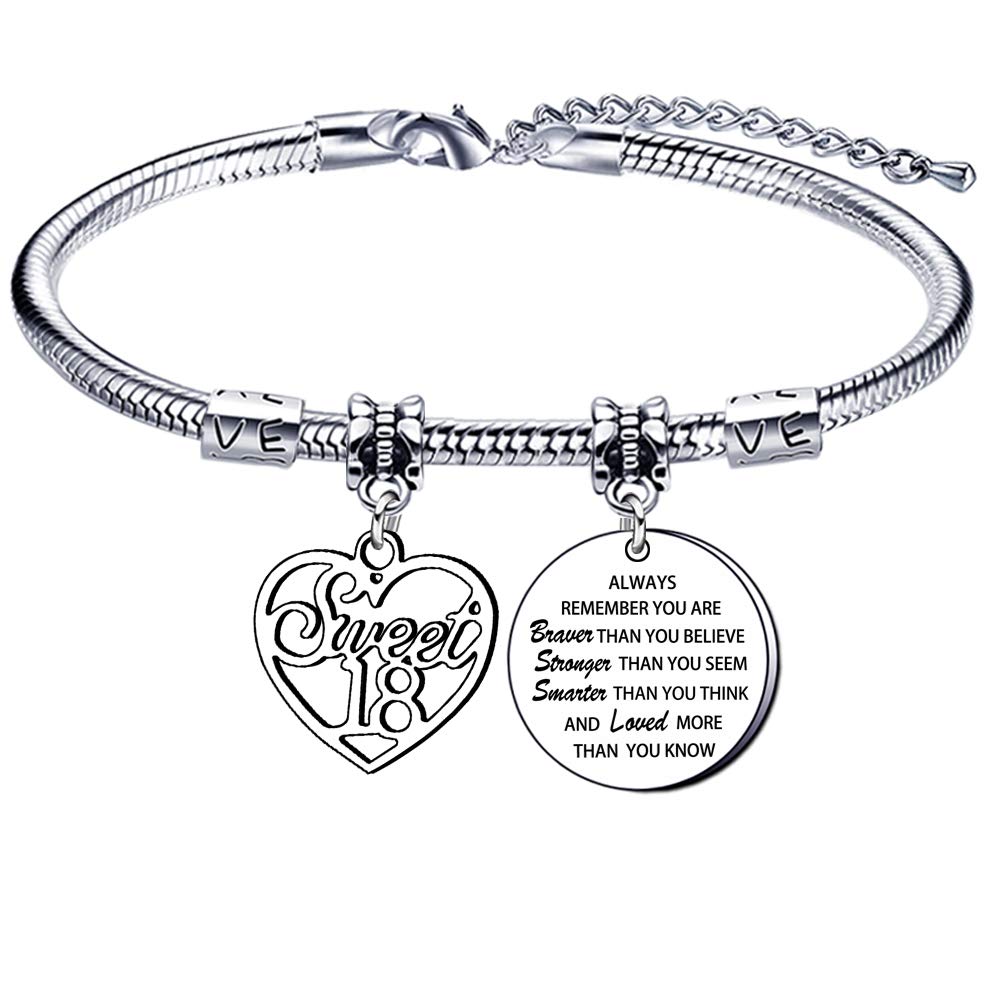 GUOYU 13th 16th 18th 21st 30th 40th 50th 60th 70th Birthday Bracelet for Women Girl Family Lovely Jewellery for Her (18th birthday bracelet)