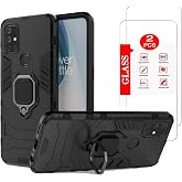 Anvzle for OnePlus Nord N10 5G Case with [2 Pack] Tempered Glass Screen Protector, Heavy Duty Armor [Military-Grade] Protective，for OnePlus N10 Magnetic Kickstand Car Mount Case Black