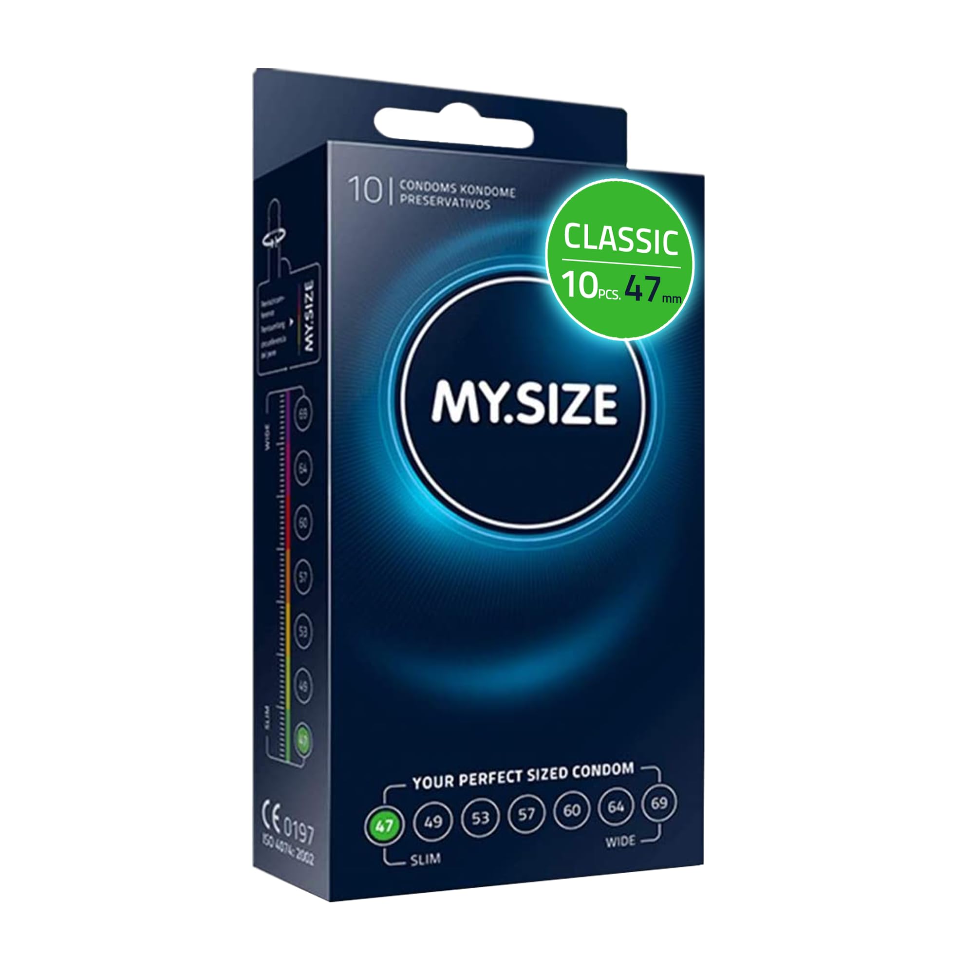 MY.SIZE Classic Condoms Size 1 I 47 mm Width I 10 Pieces Standard Pack I Premium Condoms Extra Thin I kondoms True to Touch Gossamer I Thin 0.07 mm wall Thickness I Condom Vegan I for Men