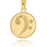 Solid 14k Yellow Gold Music Note Charm Bass Clef Pendant
