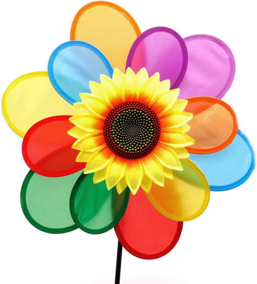 Sunflower Windmill Wind Spinner Rainbow Whirligig Wheel Home Yard Decoration New