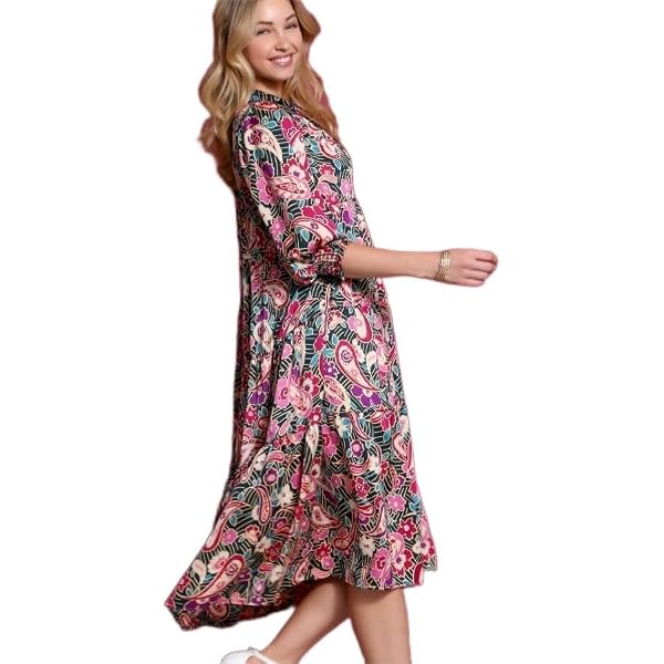knee length dresses for ladies Umgee Blue Mix Floral Tiered Midi Dress with Ruffle Sleeves main image 1