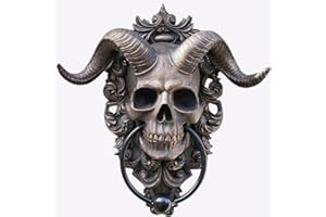 ZICRIC Sabbatic Goat of Horned God Skull Hanging Door Knocker, Diabolical Horned Skull Hanging Door Knocker Wall Decor, Satanic Devil Lucifer Accent for Front Door Decoration
