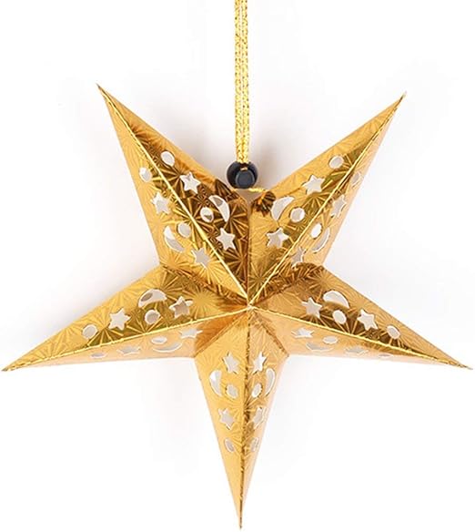 Stella Di Natale Di Carta 3d.Decorazioni Sospese A Soffitto Con Paralume In Lanterna Di Carta 3d A Stella Vuota Pentagram Per La Festa Di Natale Kaemma In Oro 30 Cm Amazon It Illuminazione