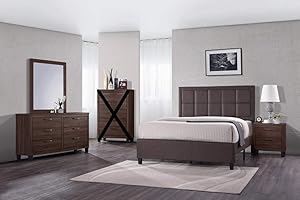 GTU Furniture Contemporary Styling Warm Brown 4Pc Queen Bedroom Set(Q/D/M/N)
