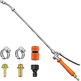 VANPET All Metal Sprayer Wand,1/4" &amp; 3/8" &amp; 1/2" Brass Barbs Sprayer Wand Replacement, Built-in Shut Valve Stainless Steel &amp; 2 Hose Clamps