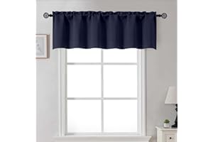 Gwine Navy Blue Valance for Windows, Small Blackout Valance Kitchen Curtains for Bathroom Basement, Modern Rod Pocket Thermal Insulated Window Treatment, 60" Wx14 L, 1 Piece