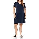 Amazon Essentials Women's Gathered Short Sleeve Crew Neck A-line Dress (Available in Plus Size)