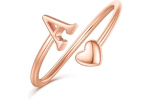 Ailetop Initial Heart Rings for Women Girls - 14K Yellow/White/Rose Gold Plated Adjustable Rings for Women Non Tarnish Teen Girls Gifts Trendy Stuff Jewelry Birthday Gifts