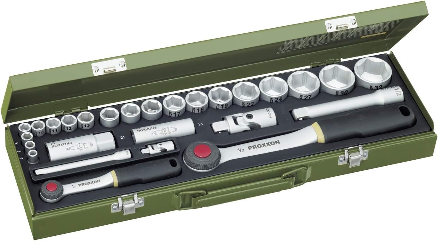 Proxxon 23020 Socket Set, 0 V, Multi-Colour, 1/4-1/2-Inch, Set of 27 Piece