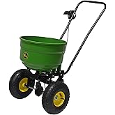 John Deere Push Broadcast Spreader for Seed, Fertilizer &amp; Ice Melt, 60 lb Capacity Walk-Behind Lawn Spreader with Pneumatic Tires