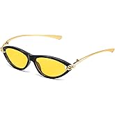 FEISEDY Retro Oval Cat Eye Sunglasses for Women Y2k Small Cateye Sun Glasses Womens Mens Trendy 90s Shades B4186