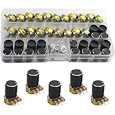 WMYCONGCONG 60 PCS/20 Sets B10K 10K Ohm Knurled Shaft Linear Rotary Taper Potentiometer with Black Aluminum Alloy Knob(WH148)