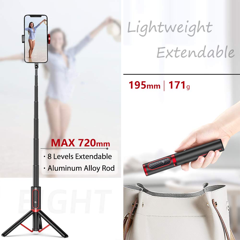 Selfie Stick Tripod Bluetooth Remote - Removable Wireless Remote Controller Portable Lightweight Aluminum Alloy Extendable Selfie Stick with Reinforced Tripod (Black)