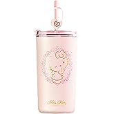 Everyday Delights Hello Kitty Heart Tumbler with Cover & Straw 480ml - Pink