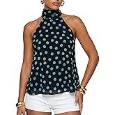 BAIGRAM Women Sleeveless Polka Dot Mesh Halter Tank Backless Flowy Peplum Tops Tie Up Scarf Mock Neck Cami Summer Going Out
