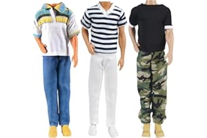 E-TING 3 Sets Doll Casual Wear Clothes Overalls Jacket Pants Outfits with 3 Pair Shoes for 12 Inches Dolls