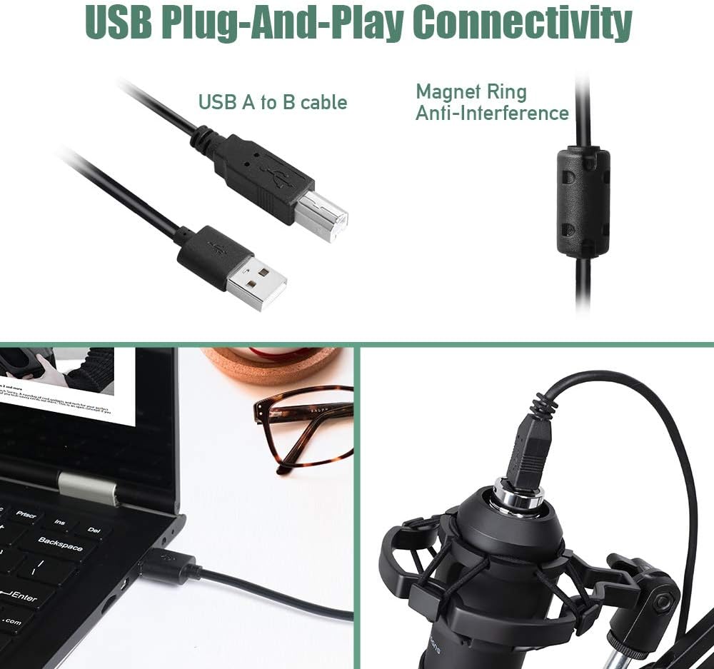 USB Streaming Podcast PC Microphone, SUDOTACK professional 192KHZ/24Bit Studio Cardioid Condenser Mic Kit with sound card Boom Arm Shock Mount Pop Filter, for Skype YouTuber Karaoke Gaming Recording: Musical Instruments