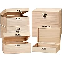 Voittozege 8 Pack Unfinished Wooden Boxes for DIY Crafts 6x4x2 Inch Natural Pine Wood Box with Hinged Lid with Front Clasp, S