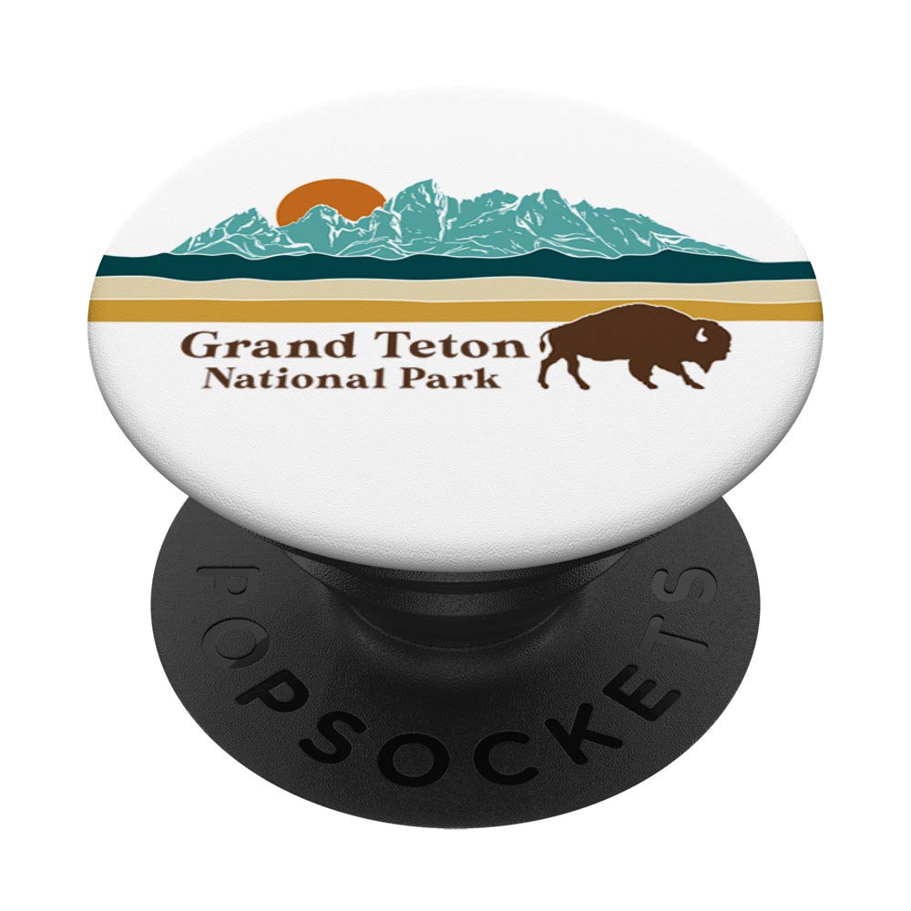 Retro Vintage Grand Teton National Park Bison Stripe PopSockets Grip and Stand for Phones and Tablets
