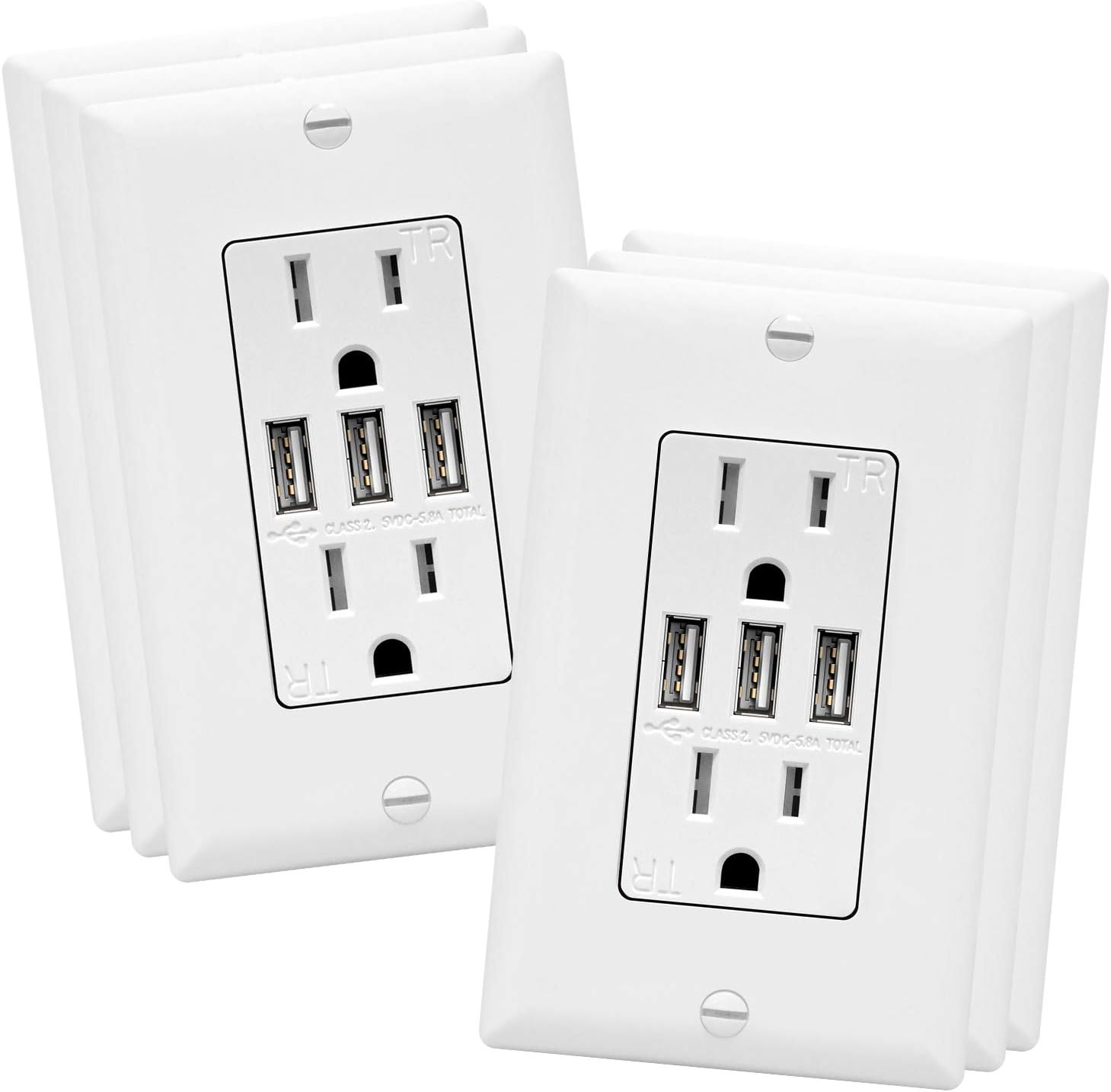 TOPGREENER 5.0A USB Outlet with 15Amp Duplex Tamper-Resistant Receptacles, 2 USB Type-C, USB Charger, TU2155C2-WSID6P, White, Screwless Wall Plate Included, 6 Pack