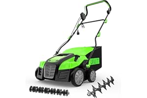 UUT Electric 16.2” Dethatcher Scarifier 2-in-1 Lawn Scarifier w/Powerful 15 AMP Motor 55L Collection Bag 5-Position Depth Foldable Handle for Lawns & Garden