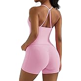 OMKAGI 2 Piece Workout Sets for Women Padded Sports Bra Tank Booty Gym Shorts with Pockets