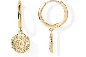 PAVOI 14K Gold Plated S925 Sterling Silver Post Lightweight Drop Dangle Huggie Hoop Earrings for Women | Star, Lock, Pearl, Cross, Lightening, Coin | Dainty Earrings