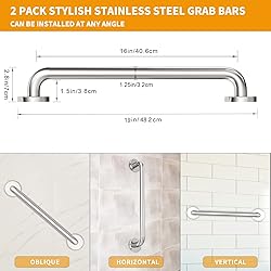 16 Inch Shower Grab Bar 2 Pack Polished Chrome SUS
