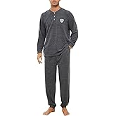 U2SKIIN Mens Henley Collar Pajama Set Long Sleeve Pajamas for Men loungewear Casual Sleepwear Pjs Set
