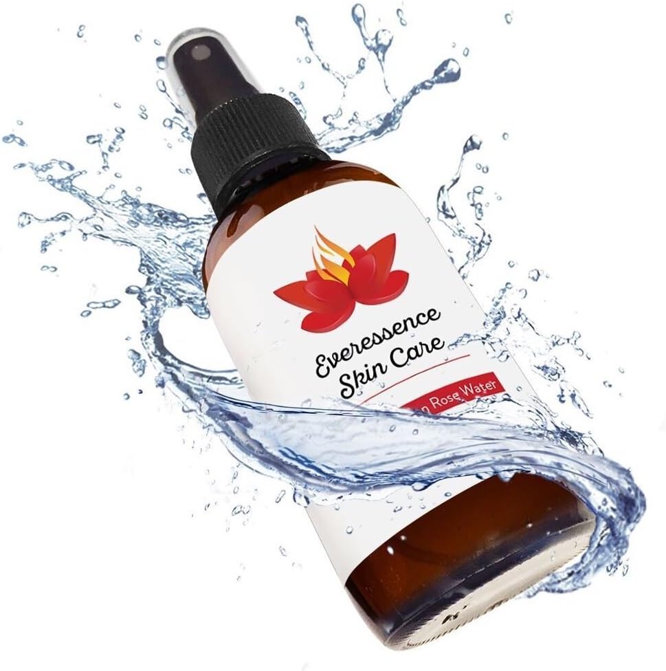 Moroccan Organic Rose Water Spray, All Natural Facial Toner and Cleanser - 100% Pure Rosewater Mist for Healthy Skin - Vitamins A & C Soothe Dry, Acne Prone, Sensitive & Oily Skin