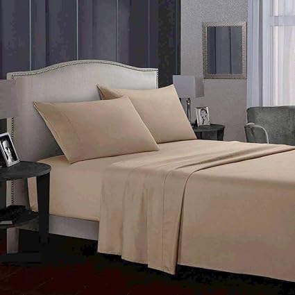 Rolux Linen Rv Mattress Short Queen 4 Piece Sheet Set 60x75 Taupe Solid 550 Thread Count Fits Mattress 7 9 Pockets Depth Egyptian Cotton Made