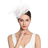 Z&X Sinamay Fascinator Pillbox Hats for Women Feather Flower Church Derby Headband Clip Wedding Tea Party Hat