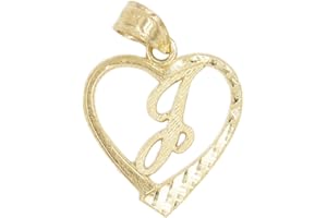 Ice on Fire Jewelry 10k Solid Gold Initial Pendant in Heart Frame with Diamond Cut Finish, Available in Different Letters of Alphabet Personalized Charm for Women