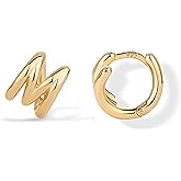 PAVOI 14K Gold Plated 925 Sterling Silver Posts Dainty Initial Huggie Earrings for Women - Gold Huggie Hoop Small Initial Jewelry - Trendy Alphabet Letter Earrings