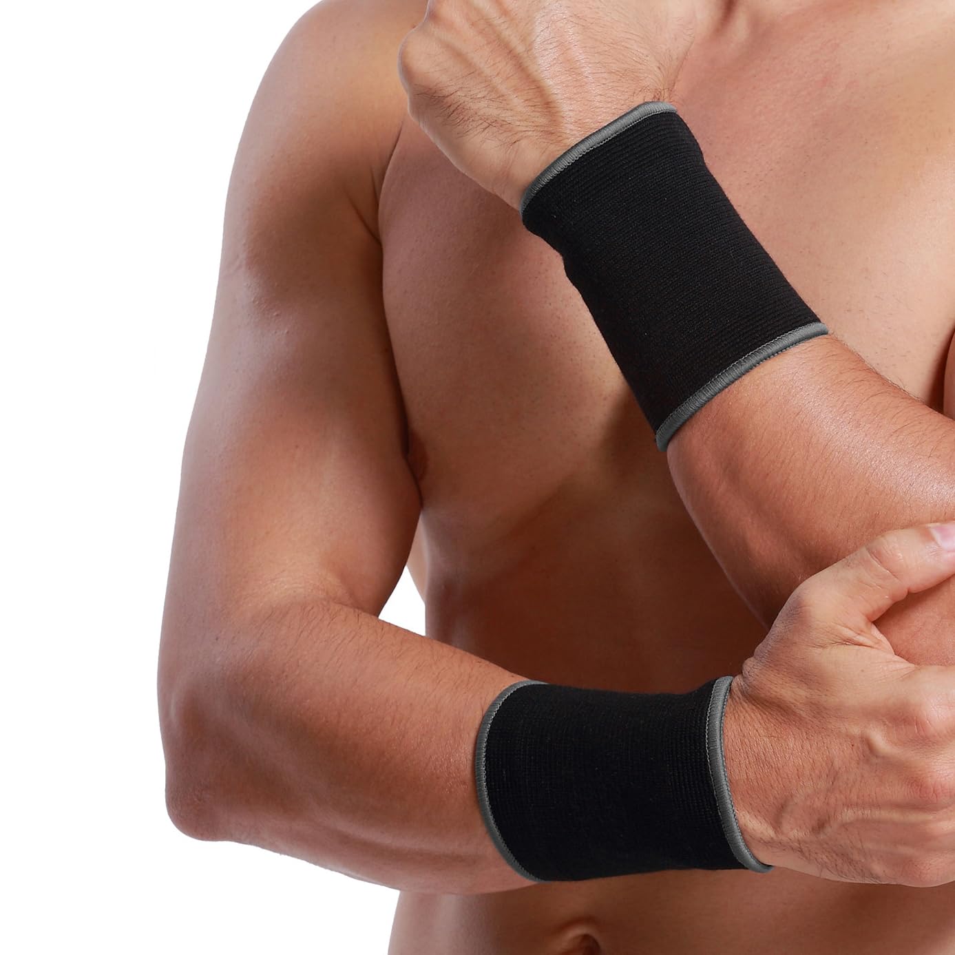 Neotech Care Wrist Band Support Sleeve - Elastic & Breathable Knitted Fabric Compression Brace - for Tennis, Gym, Sport, Tendonitis (Black Colour, Size XL, 1 Pair)