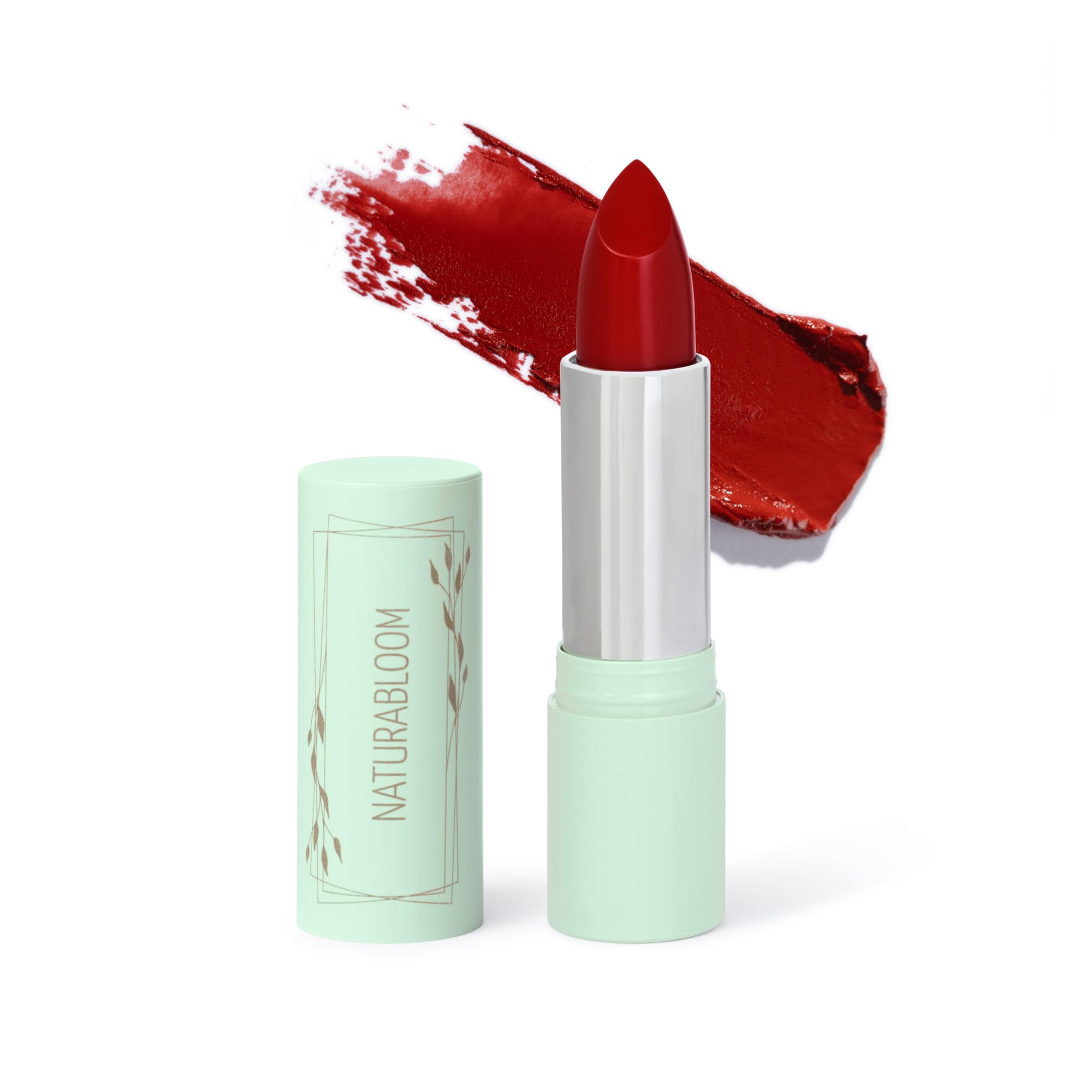 NATURABLOOM Hydrating Lipstick Long Lasting (Poppy) - 90% Natural, Vegan Bright Red Lipstick, Highly-Pigmented, Moisturising, With Natural Oils, Vitamin E and D, Cream Finish Lip Color