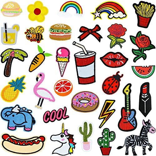 Jesries 32PCS Embroidery Patches Iron On or Sew On Patches Applique Decoration DIY Patch for Jeans Jacket,DIY Clothing,T-shirt,Skirts,Canvas Shoes,Caps